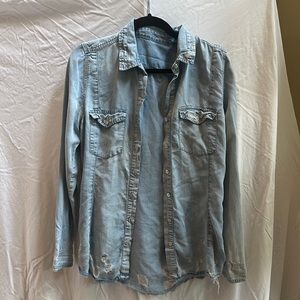 Distressed Denim Button Down Shirt from Blank NYC